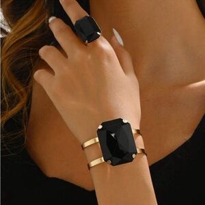 BLACK & GOLD BRACELET & RING MATCHING SET